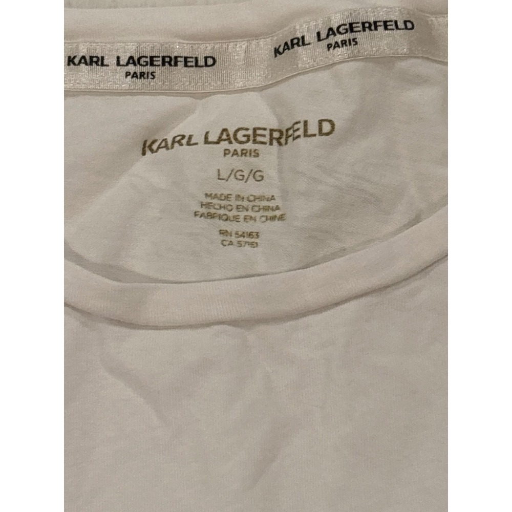 Karl Lagerfeld Paris Womens White Graphic Tee Eiffel Tower Postage Stamp Large - Picture 4 of 4